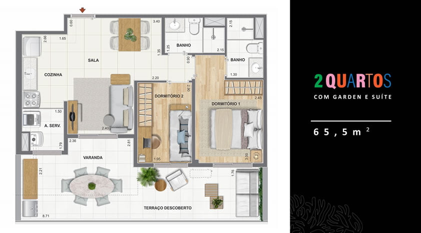 2 quartos com garden e suíte