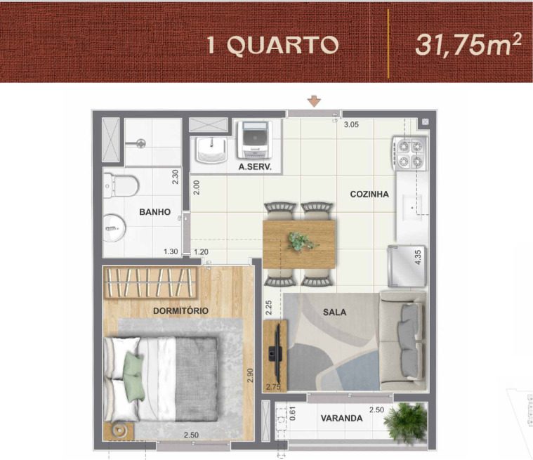 Planta de 1 quarto do Cartola