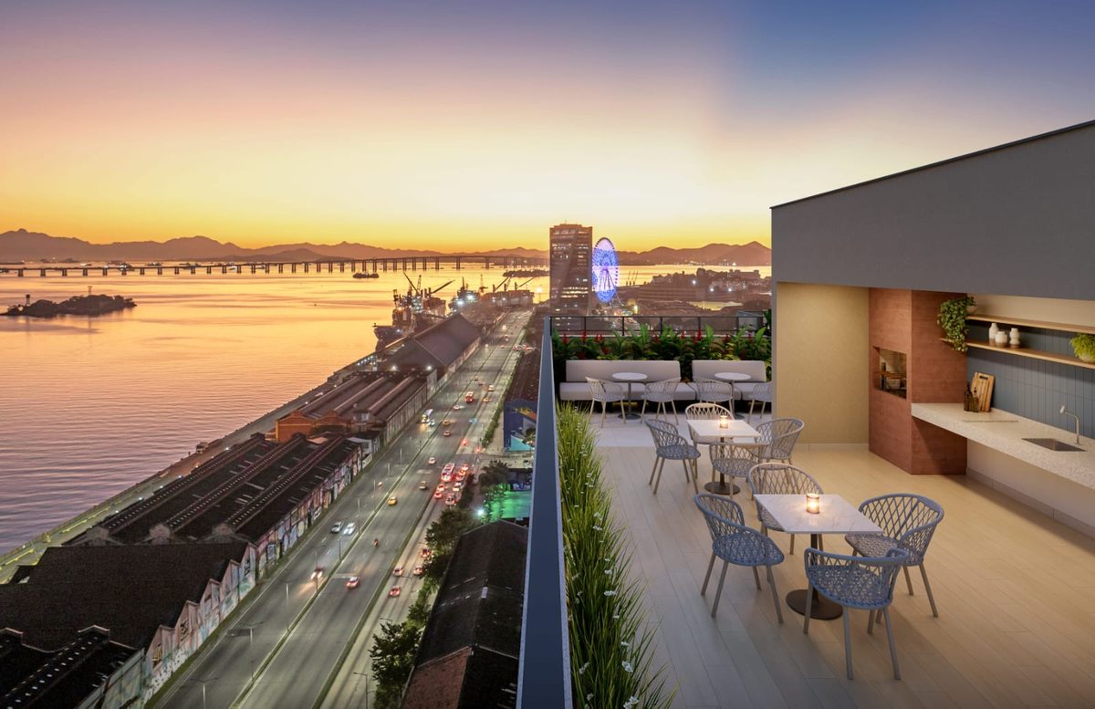 Rooftop bar do Farol da Guanabara com vista para a Baía