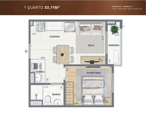 Planta de 1 quarto do Luzes do Rio
