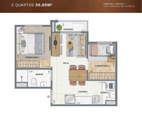 Planta de 2 quartos do Luzes do Rio