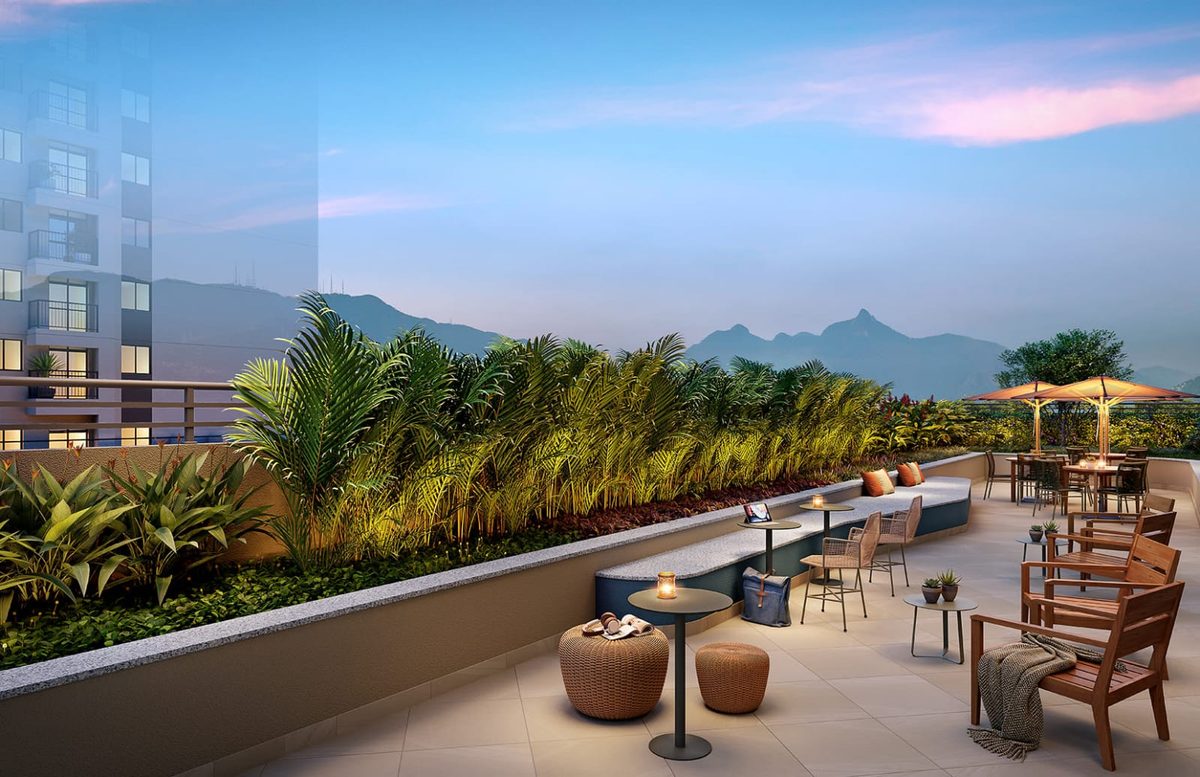 Rooftop com lounge do Residencial Pixinguinha