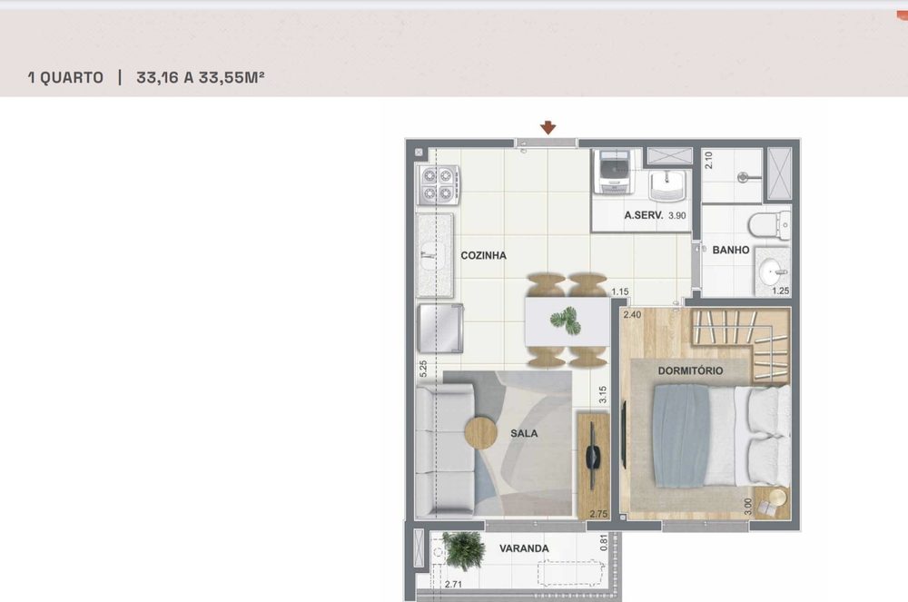 Planta de 1 quarto do Pixinguinha