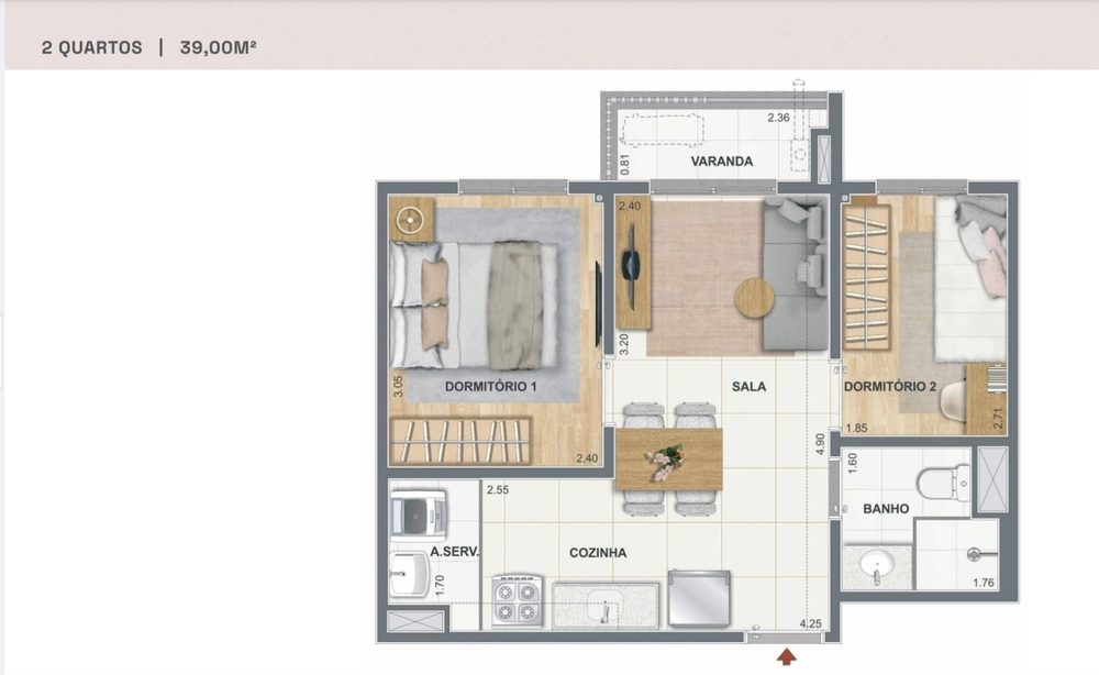 Planta de 2 quartos do Pixinguinha